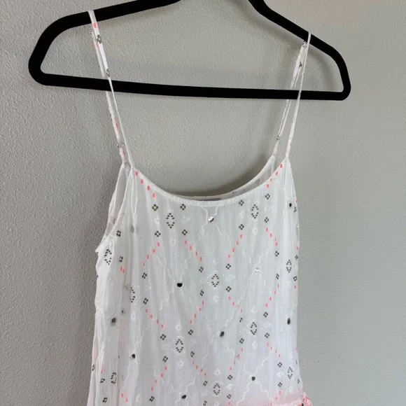 Juliet Dunn Nomad Embroidered Mirrored Cotton Mini Dress White Coral Boho 6/8 - Picture 3 of 15